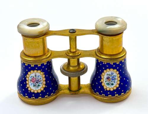 An Exceptional Pair of Antique French Blue Enamelled Opera Glasses.