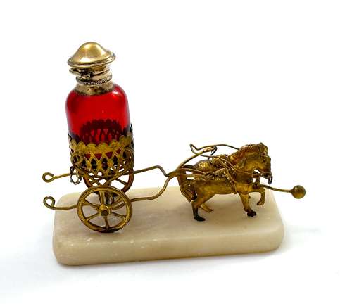 Antique Palais Royal Dore Bronze Carriage with Perfume Bottle