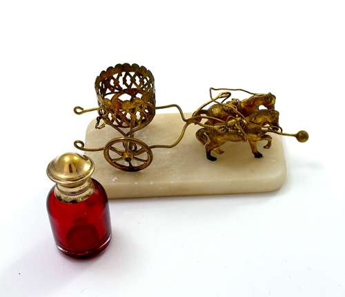 Antique Palais Royal Dore Bronze Carriage with Perfume Bottle