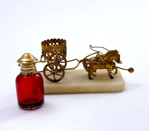 Antique Palais Royal Dore Bronze Carriage with Perfume Bottle