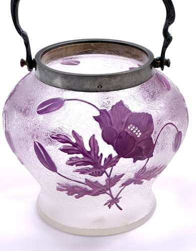 Antique French Hand Painted Flower Biscuit Barrel.