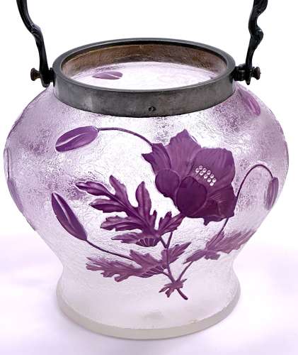 Antique French Hand Painted Flower Biscuit Barrel.
