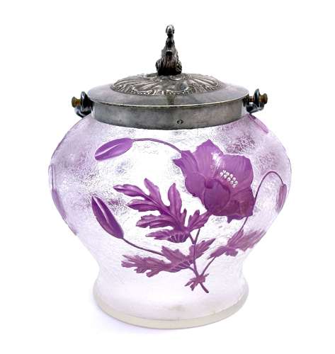 Antique French Hand Painted Flower Biscuit Barrel.