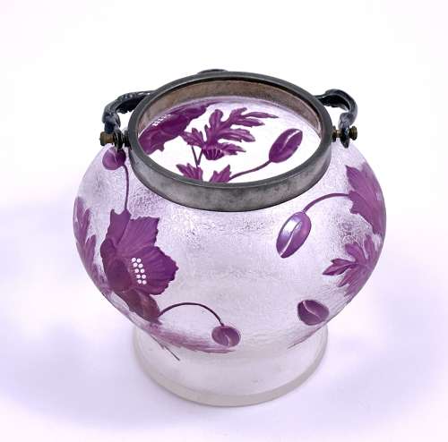 Antique French Hand Painted Flower Biscuit Barrel.