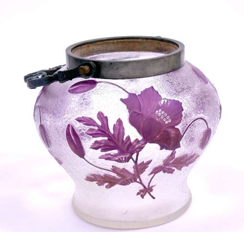 Antique French Hand Painted Flower Biscuit Barrel.