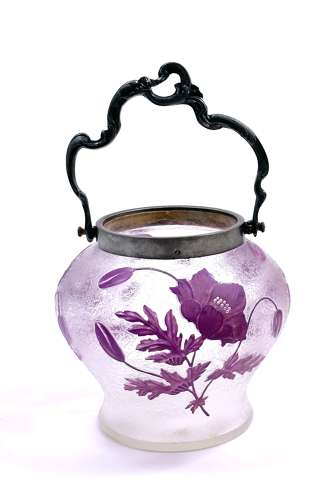 Antique French Hand Painted Flower Biscuit Barrel.