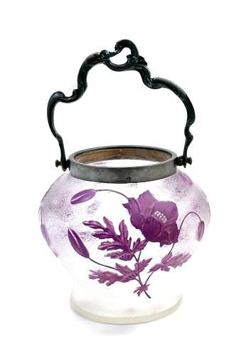 Antique French Hand Painted Flower Biscuit Barrel.