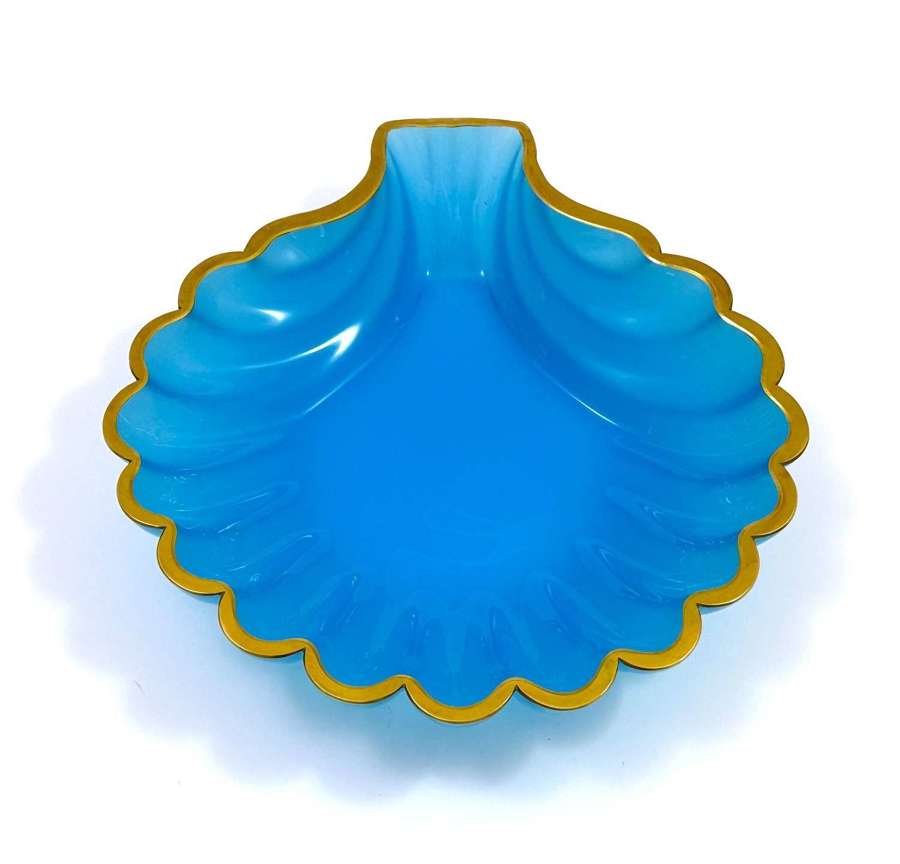 Large Antique Blue Opaline&nbsp;Glass Scallop Shell Dish