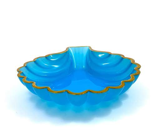 Large Antique Blue Opaline Glass Scallop Shell Dish
