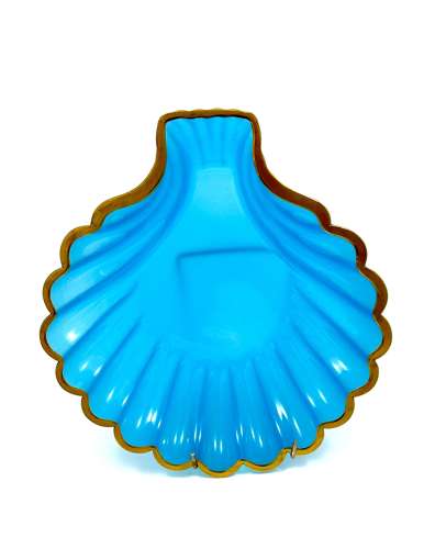 Large Antique Blue Opaline Glass Scallop Shell Dish