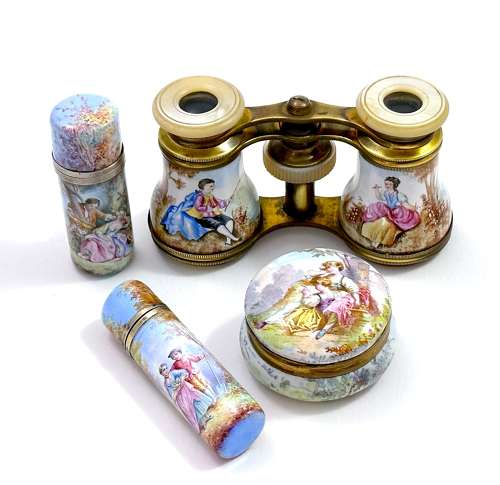 A Lovely Pair of Antique French Enamelled Opera Glasses.