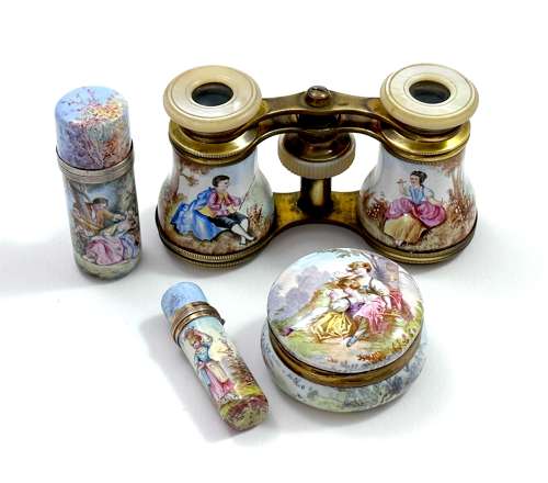 A Lovely Pair of Antique French Enamelled Opera Glasses.