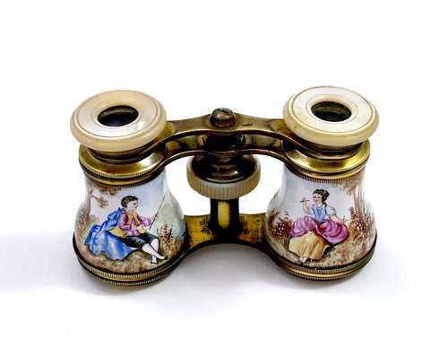A Lovely Pair of Antique French Enamelled Opera Glasses.