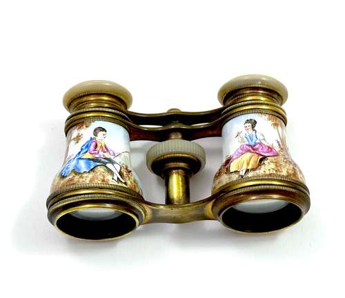 A Lovely Pair of Antique French Enamelled Opera Glasses.