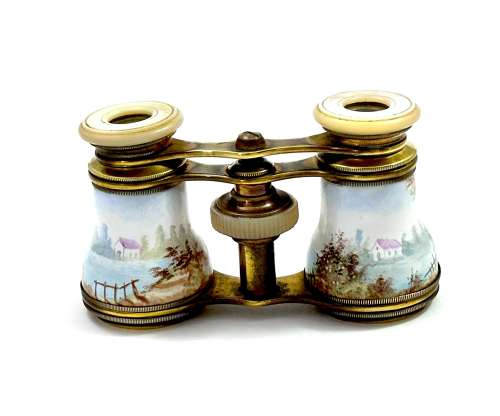A Lovely Pair of Antique French Enamelled Opera Glasses.