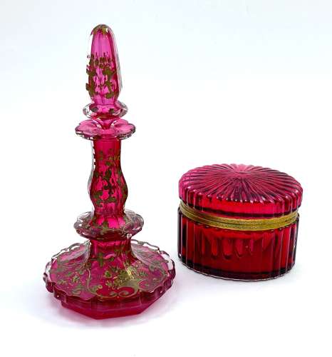 A Large Antique Bohemian Cranberry Crystal Perfume Bottle