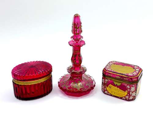 A Large Antique Bohemian Cranberry Crystal Perfume Bottle