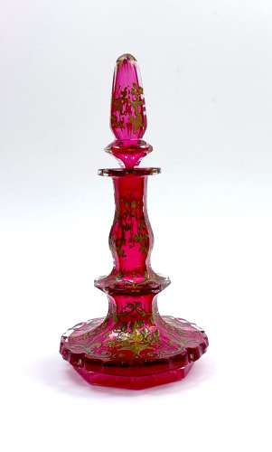 A Large Antique Bohemian Cranberry Crystal Perfume Bottle