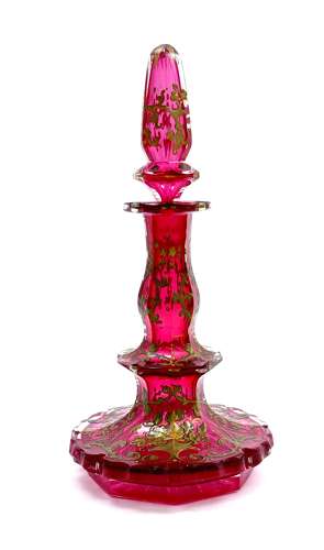 A Large Antique Bohemian Cranberry Crystal Perfume Bottle