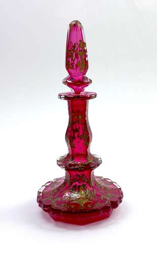 A Large Antique Bohemian Cranberry Crystal Perfume Bottle