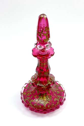 A Large Antique Bohemian Cranberry Crystal Perfume Bottle