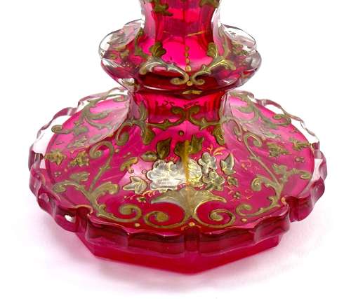 A Large Antique Bohemian Cranberry Crystal Perfume Bottle