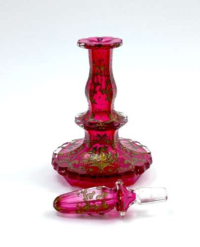 A Large Antique Bohemian Cranberry Crystal Perfume Bottle