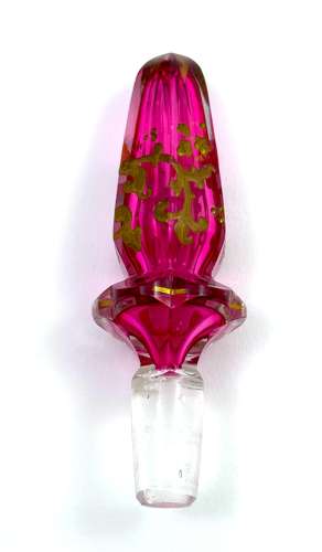 A Large Antique Bohemian Cranberry Crystal Perfume Bottle