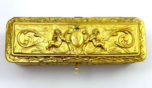 Magnificent Antique French Dore Bronze Repoussé Jewellery Box