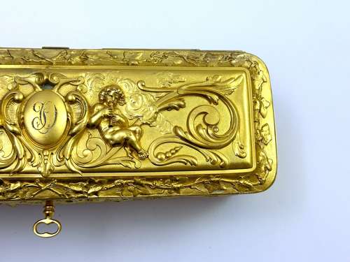 Magnificent Antique French Dore Bronze Repoussé Jewellery Box