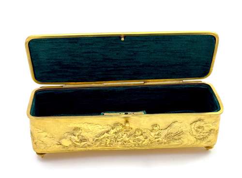 Magnificent Antique French Dore Bronze Repoussé Jewellery Box