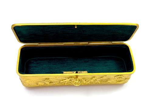 Magnificent Antique French Dore Bronze Repoussé Jewellery Box