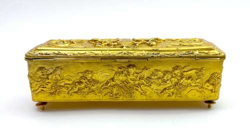 Magnificent Antique French Dore Bronze Repoussé Jewellery Box