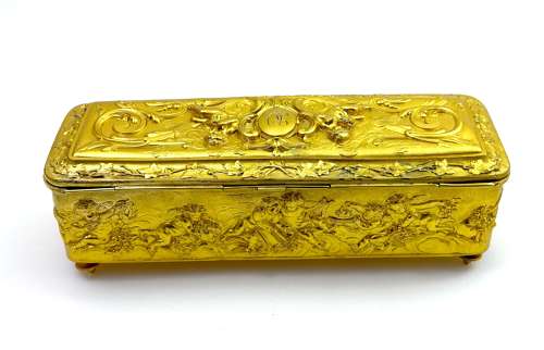 Magnificent Antique French Dore Bronze Repoussé Jewellery Box