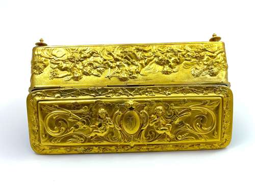 Magnificent Antique French Dore Bronze Repoussé Jewellery Box