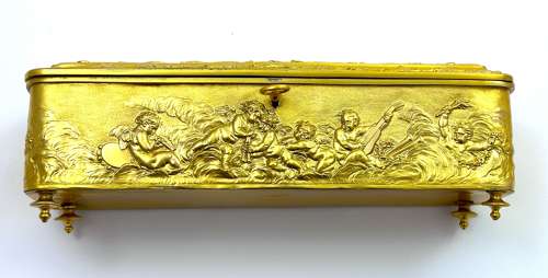 Magnificent Antique French Dore Bronze Repoussé Jewellery Box