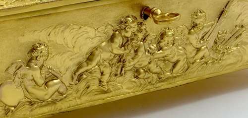 Magnificent Antique French Dore Bronze Repoussé Jewellery Box