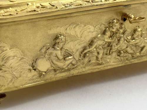 Magnificent Antique French Dore Bronze Repoussé Jewellery Box