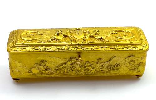 Magnificent Antique French Dore Bronze Repoussé Jewellery Box