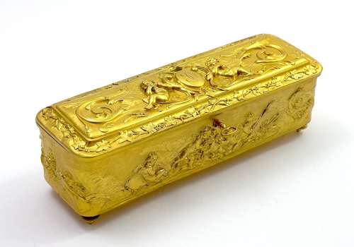 Magnificent Antique French Dore Bronze Repoussé Jewellery Box