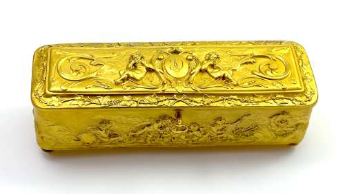 Magnificent Antique French Dore Bronze Repoussé Jewellery Box