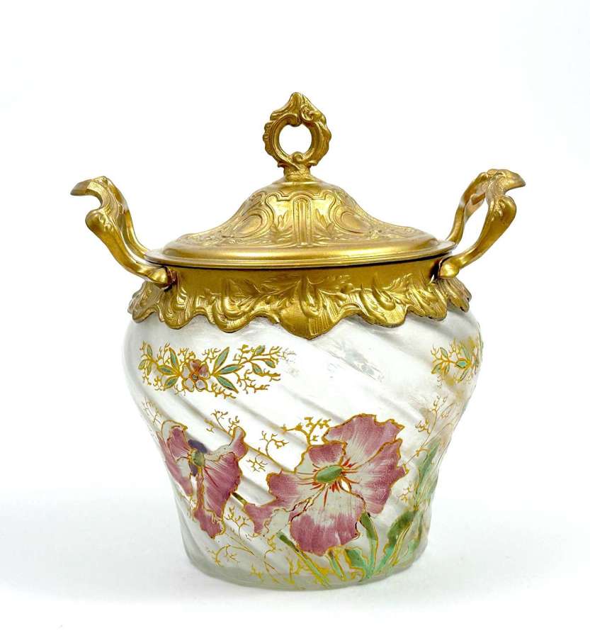 Antique Legras&nbsp;Biscuit Jar Beautifully Enamelled with Flowers