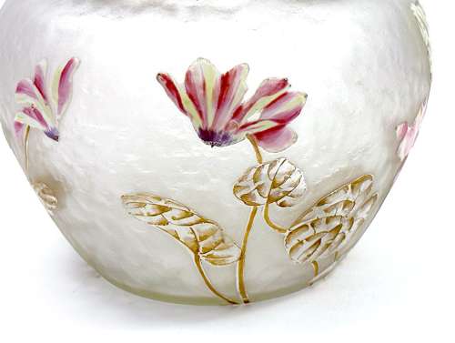 Antique Signed Victor Sanglier Biscuit Jar with Enamelled Flowers