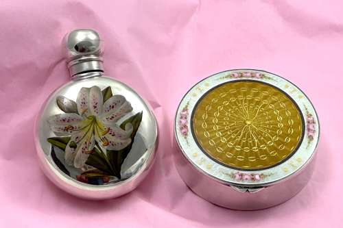 Antique Guilloche Enamel and Silver Pill Box Decorated with Enamelled