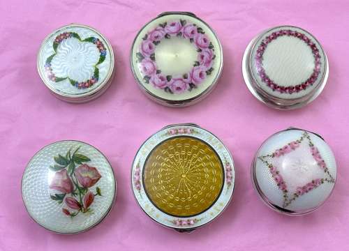 Antique Guilloche Enamel and Silver Pill Box Decorated with Enamelled