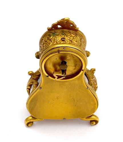Antique Miniature Viennese Miniature Enamelled and Dore Bronze Clock.