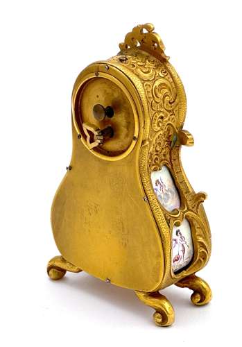 Antique Miniature Viennese Miniature Enamelled and Dore Bronze Clock.