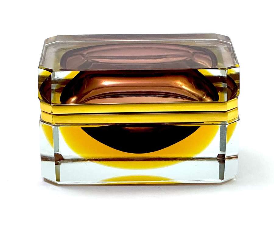 Stunning Vintage Murano Caramel Coloured Glass Sommerso Glass Casket.