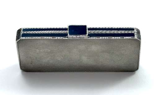High Quality Antique French Black Enamel and Silver Box with Turquoise