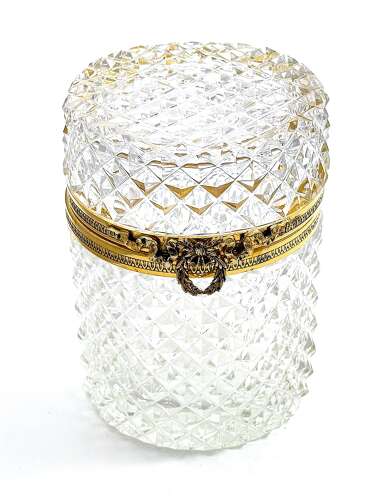 Large Antique Baccarat Cut Crystal Cylindrical Box with Bow Clasp